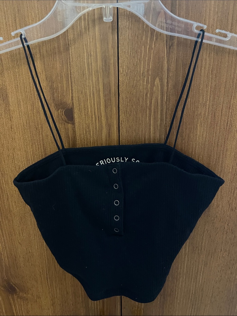 Black Ribbed Spaghetti-Strap Crop Top